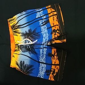 Boys Hawaiian Print Board Shorts Swim Beach